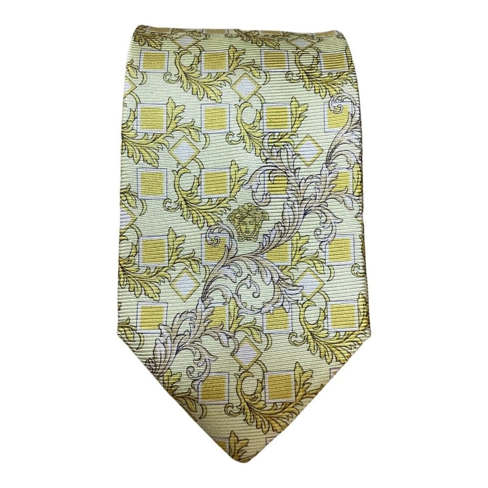 GIANNI VERSACE Yellow Baroque Medusa Print Silk Tie ITALY 59"/ 3.75" EX COND